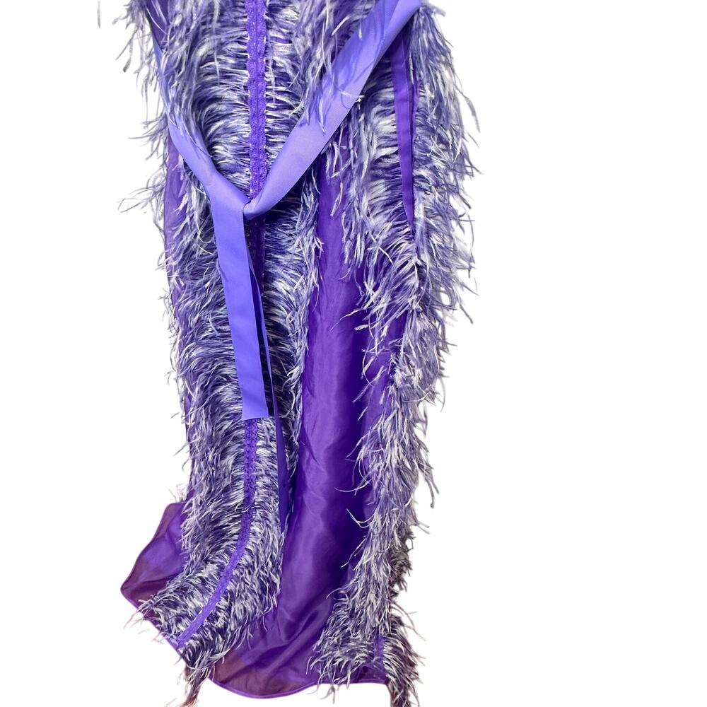 HUISHAN ZHANG Women's Purple 100% Silk Beau Feather Trim Maxi Gown Size US 6 - Picture 12 of 16